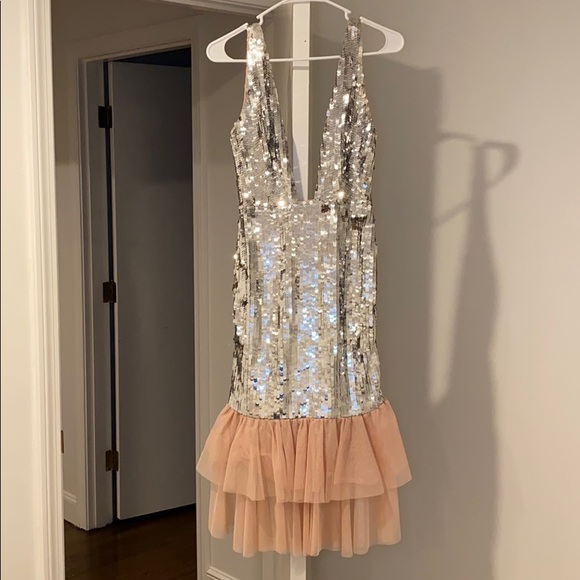 sequin plunge midi dress